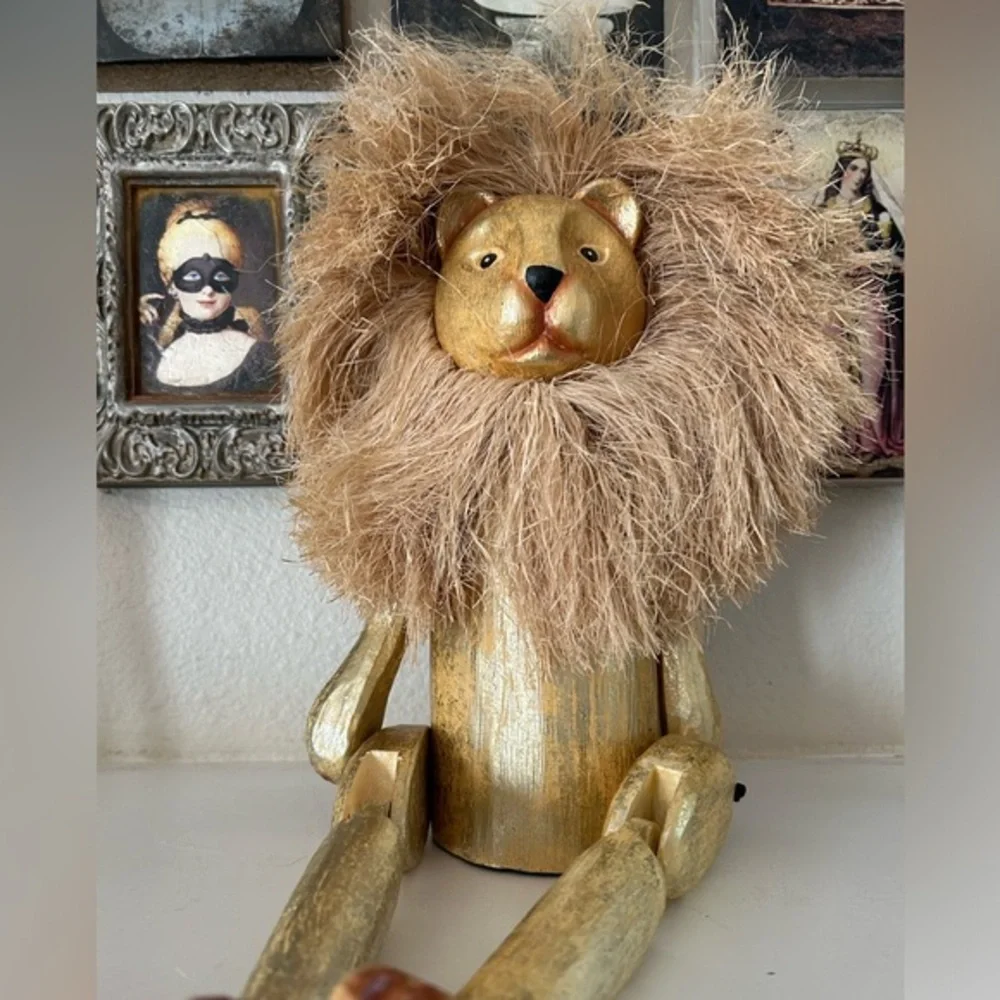 Whimsical Handcrafted‎ Golden Lion with Fluffy Mane - Pier One Decor